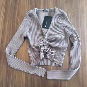 Fashion Nova Taupe Ribbed cinch front sweater